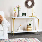 Console de canapé Crown avec étagère de rangement Marbre blanc et métal doré