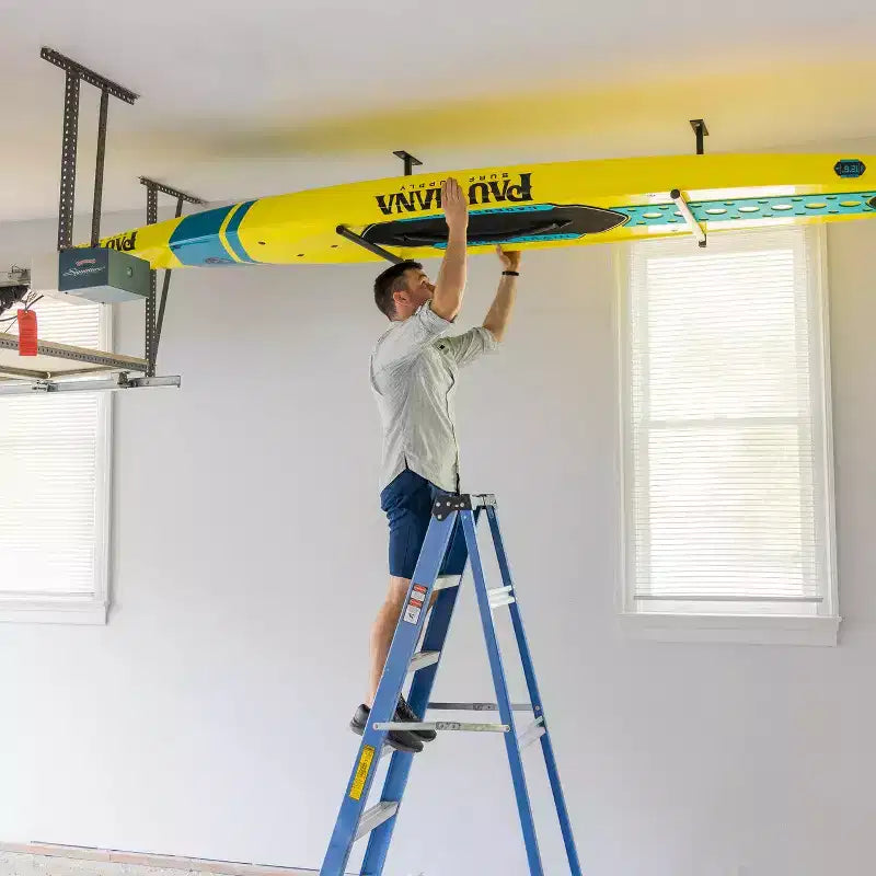StoreYourBoard Hi-Port 2 | Rangement de plafond réglable pour SUP et planches de surf | Simple | Supporte 34 kg