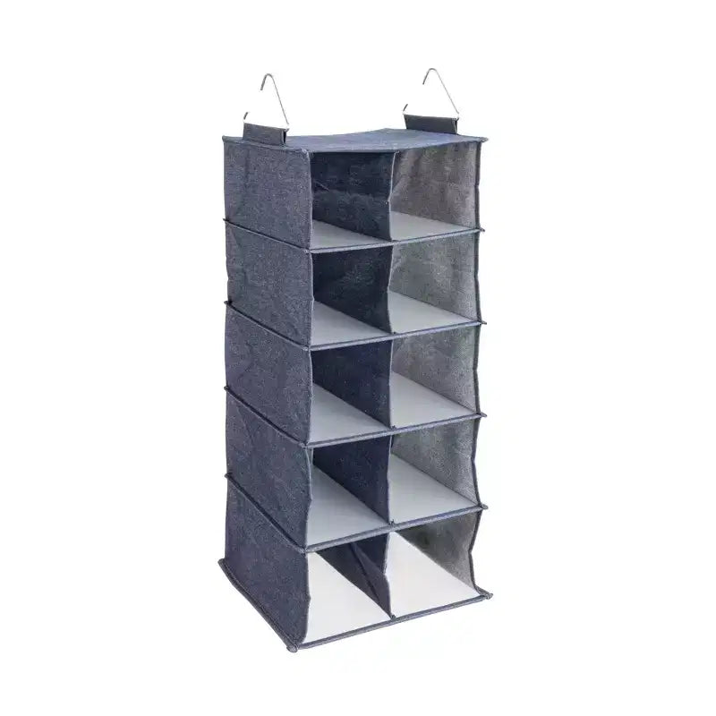 Hanging Cotton Blend and Plastic Closet Shoe Organizer with 10 Storage Compartments, Denim