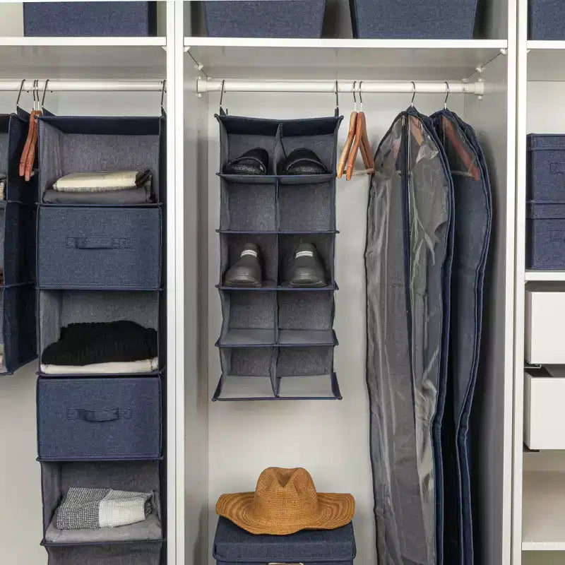 Organisateur de chaussures suspendu en mélange de coton et plastique pour placard avec 10 compartiments de rangement, Jean