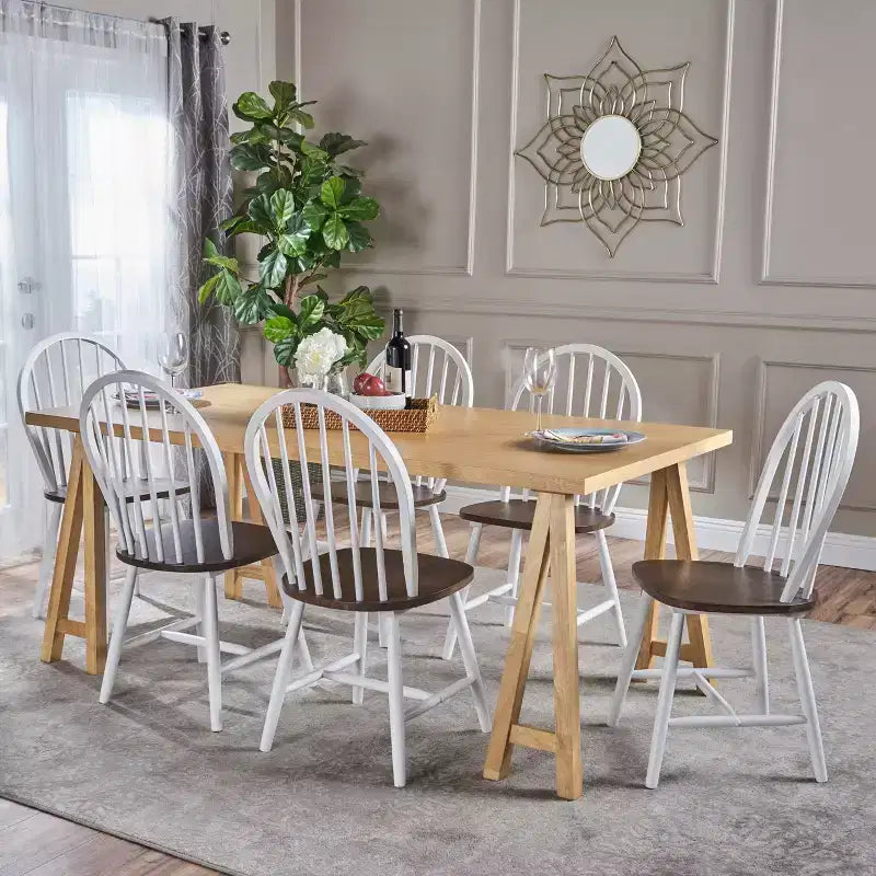 Ensemble de salle à manger 7 pièces en bois d'hévéa style rustique Ansley de Christopher Knight Home