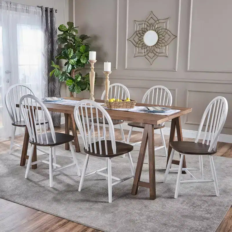 Ensemble de salle à manger 7 pièces en bois d'hévéa style rustique Ansley de Christopher Knight Home