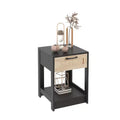 Natural Rattan Nightstand, Bed Side Table with Drawer, Wooden End Table, Rattan Chest of Drawer with Retro Handle for Living Room, Bedroom