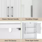 Meuble de Rangement WC, Organisateur de Salle de Bain à Double Porte avec Dispositif Anti-Basculement