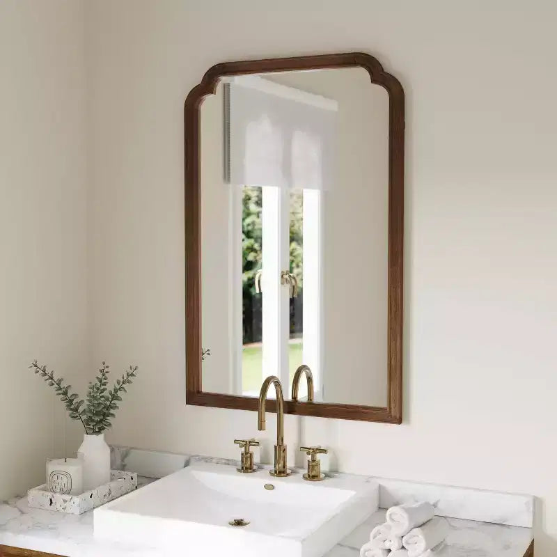 Flash Furniture Efie Grand miroir mural avec cadre en bois massif pour salle de bain, entrée, salle à manger et salon