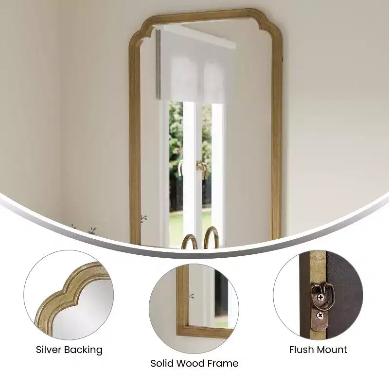 Flash Furniture Efie Grand miroir mural avec cadre en bois massif pour salle de bain, entrée, salle à manger et salon