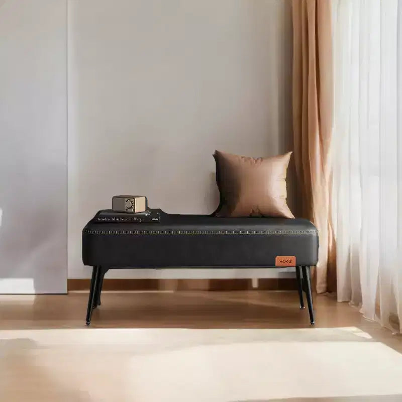 Banc pour entrée et chambre à coucher, banc de bout de lit, pouf de rangement en cuir synthétique avec surpiqûres, supporte 300 kg