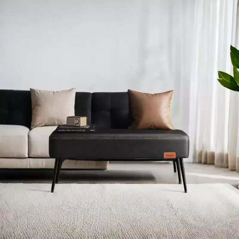 Banc pour entrée et chambre à coucher, banc de bout de lit, pouf de rangement en cuir synthétique avec surpiqûres, supporte 300 kg