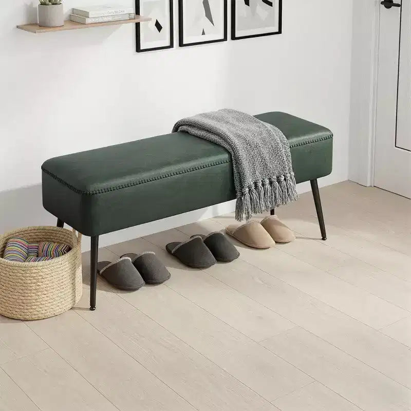 Banc pour entrée et chambre à coucher, banc de bout de lit, pouf de rangement en cuir synthétique avec surpiqûres, supporte 300 kg