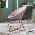 Fauteuil d'appoint rembourré en velours soyeux Slatina Roundhill Furniture, rose avec base finition doré