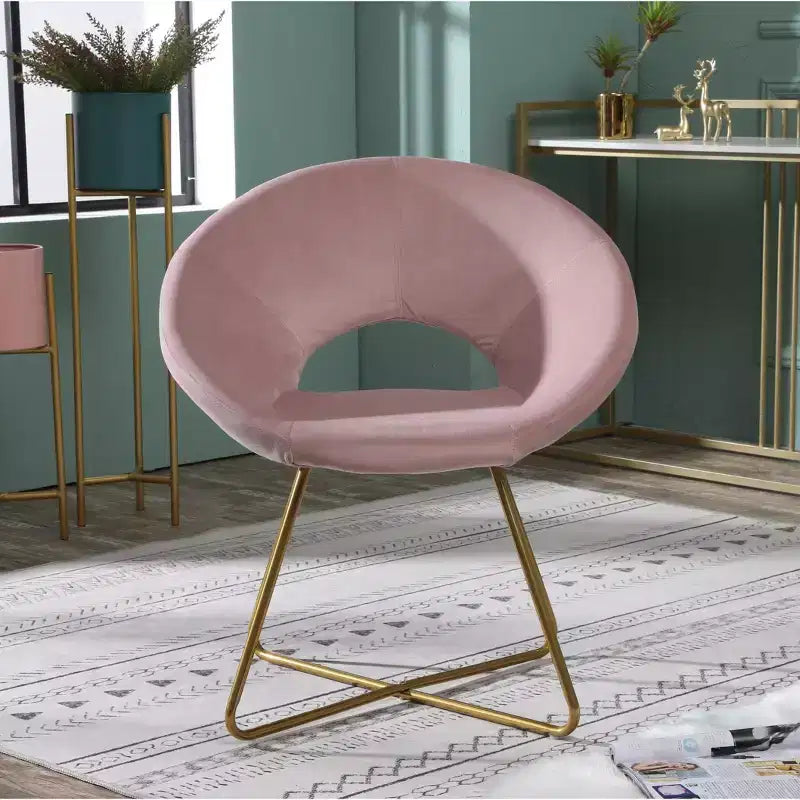 Fauteuil d'appoint rembourré en velours soyeux Slatina Roundhill Furniture, rose avec base finition doré