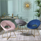 Fauteuil d'appoint rembourré en velours soyeux Slatina Roundhill Furniture, rose avec base finition doré