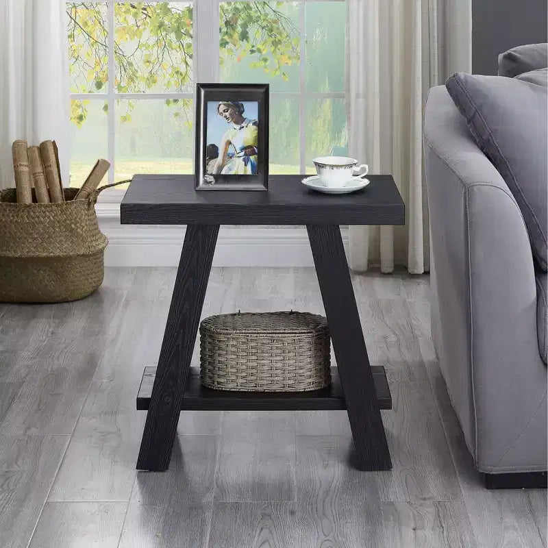 Table d'appoint en bois contemporain Athens avec étagère, finition noire