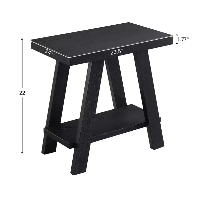 Table d'appoint en bois contemporain Athens avec étagère, finition noire