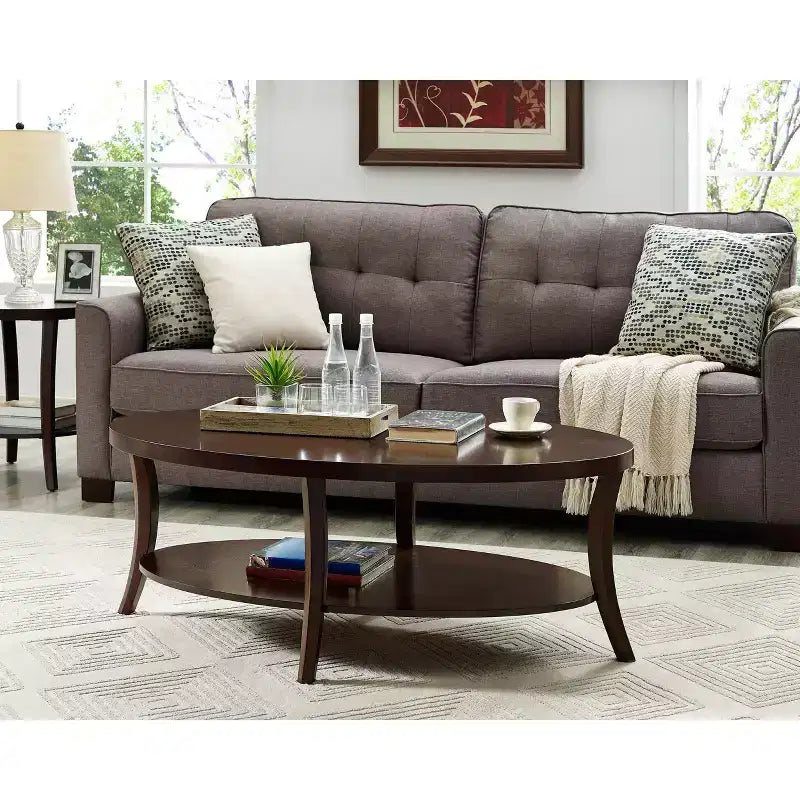 Table basse ovale 3 pièces contemporaine Roundhill Furniture Perth avec tables d'appoint, expresso
