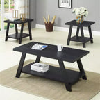 Roundhill Furniture Athens Contemporary Replicated Wood Shelf Coffee Set Table in Black Finish