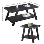 Table basse avec étagère en bois répliqué contemporain Roundhill Furniture Athens, finition noire