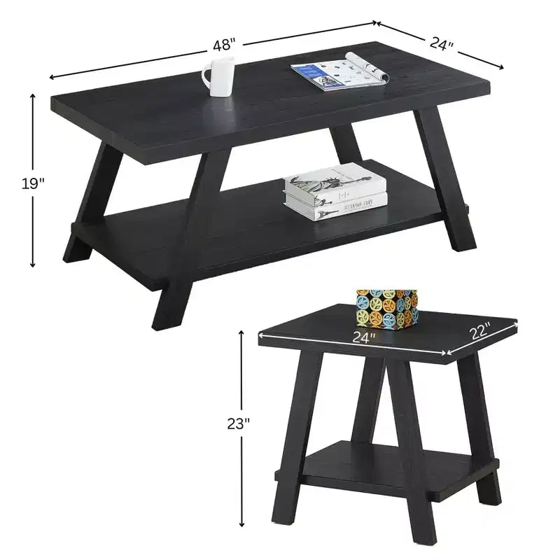 Table basse avec étagère en bois répliqué contemporain Roundhill Furniture Athens, finition noire