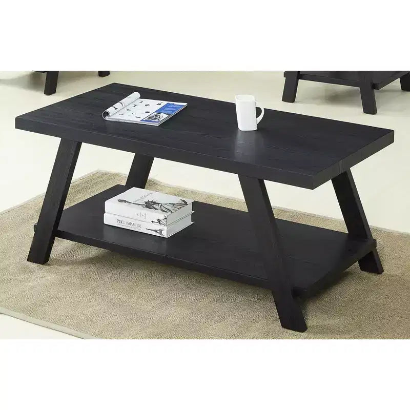 Table basse avec étagère en bois répliqué contemporain Roundhill Furniture Athens, finition noire
