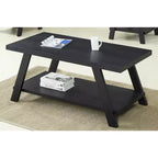 Table basse avec étagère en bois répliqué contemporain Roundhill Furniture Athens, finition noire