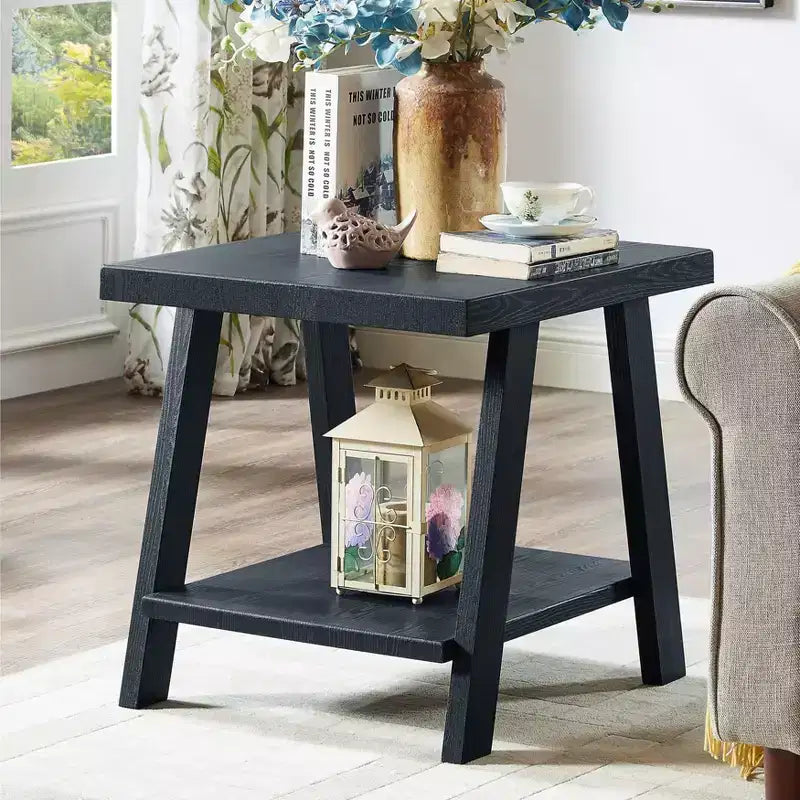 Table basse avec étagère en bois répliqué contemporain Roundhill Furniture Athens, finition noire