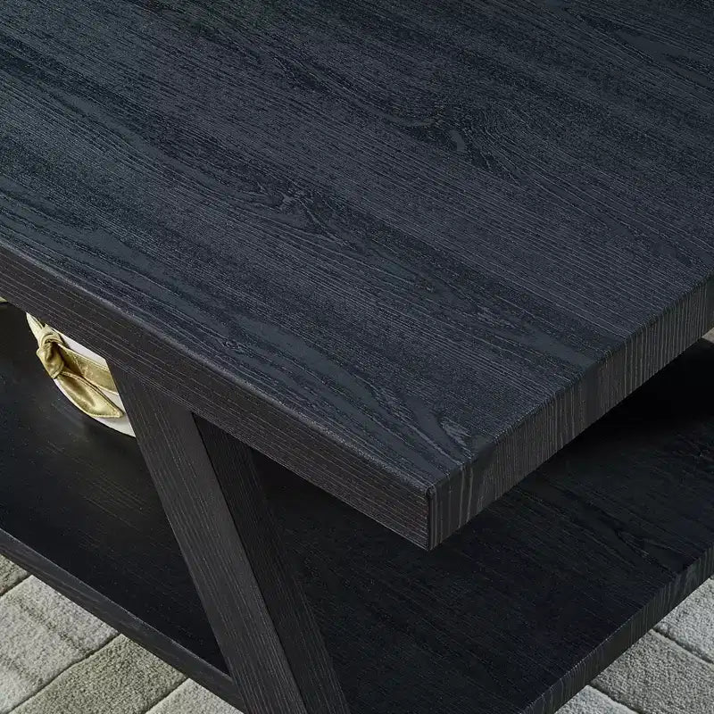 Table basse avec étagère en bois répliqué contemporain Roundhill Furniture Athens, finition noire