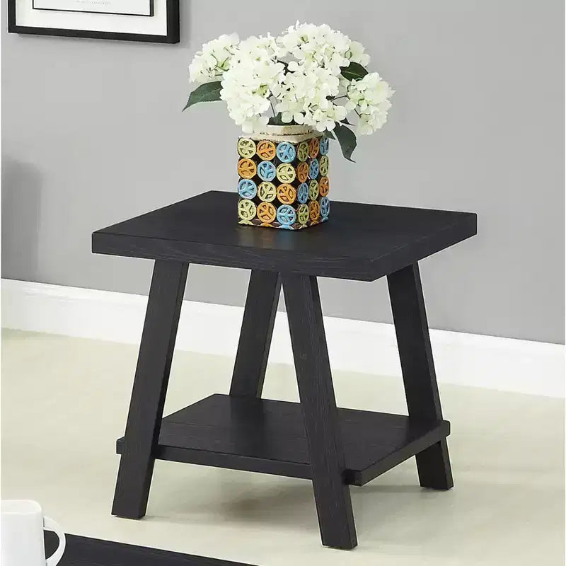 Table basse avec étagère en bois répliqué contemporain Roundhill Furniture Athens, finition noire
