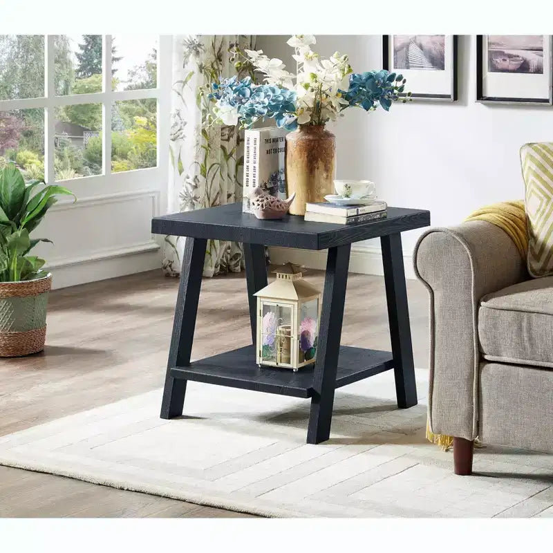 Table basse avec étagère en bois répliqué contemporain Roundhill Furniture Athens, finition noire