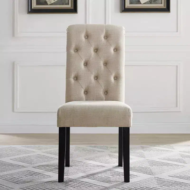 Chaise de salle à manger Roundhill Furniture Leviton en bois massif capitonnée Asons, beige, lot de 2