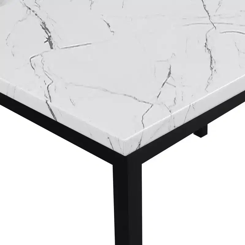 Table de salle à manger Roundhill Furniture Noyes en métal avec plateau en faux marbre stratifié, blanc cassé