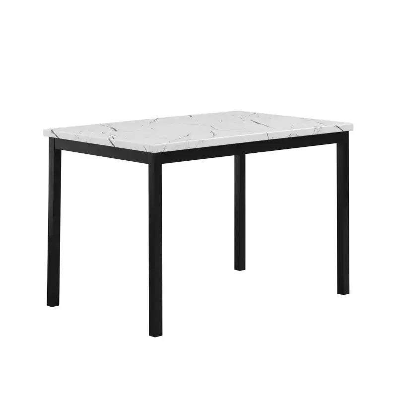 Table de salle à manger Roundhill Furniture Noyes en métal avec plateau en faux marbre stratifié, blanc cassé