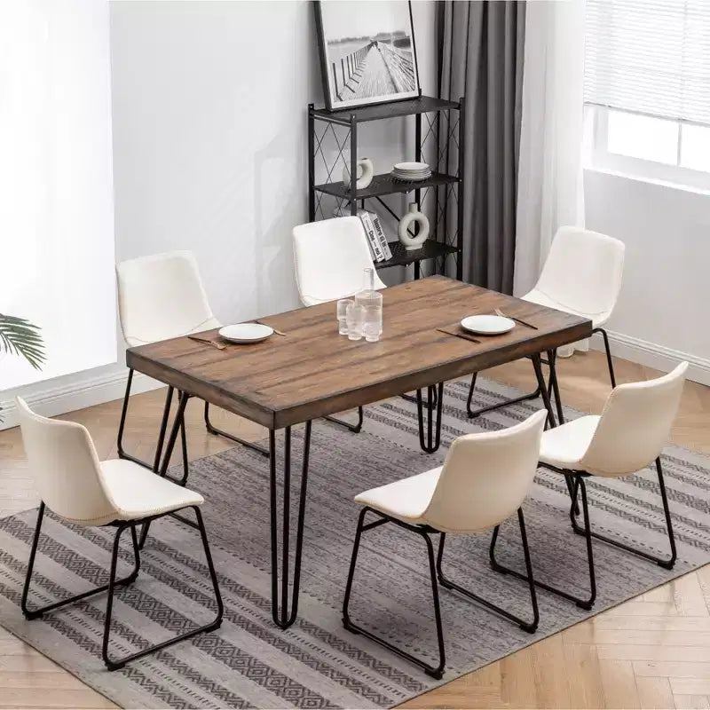 Aryven Industrial 7-Piece Dining Set, Antique White