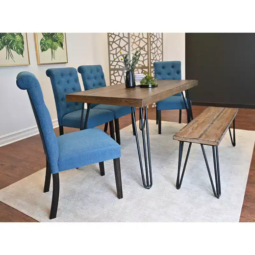 Ensemble de salle à manger 6 pièces Ashford, table à manger avec pieds épingle à cheveux, 4 chaises et banc, 4 options de couleur