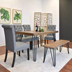 Ensemble de salle à manger 6 pièces Ashford, table à manger avec pieds épingle à cheveux, 4 chaises et banc, 4 options de couleur