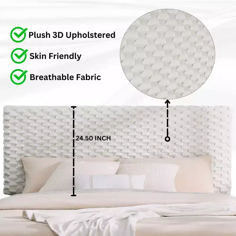 Ensemble de chambre 3 pièces Findlay, lit rembourré 3D en peluche avec 2 tables de chevet