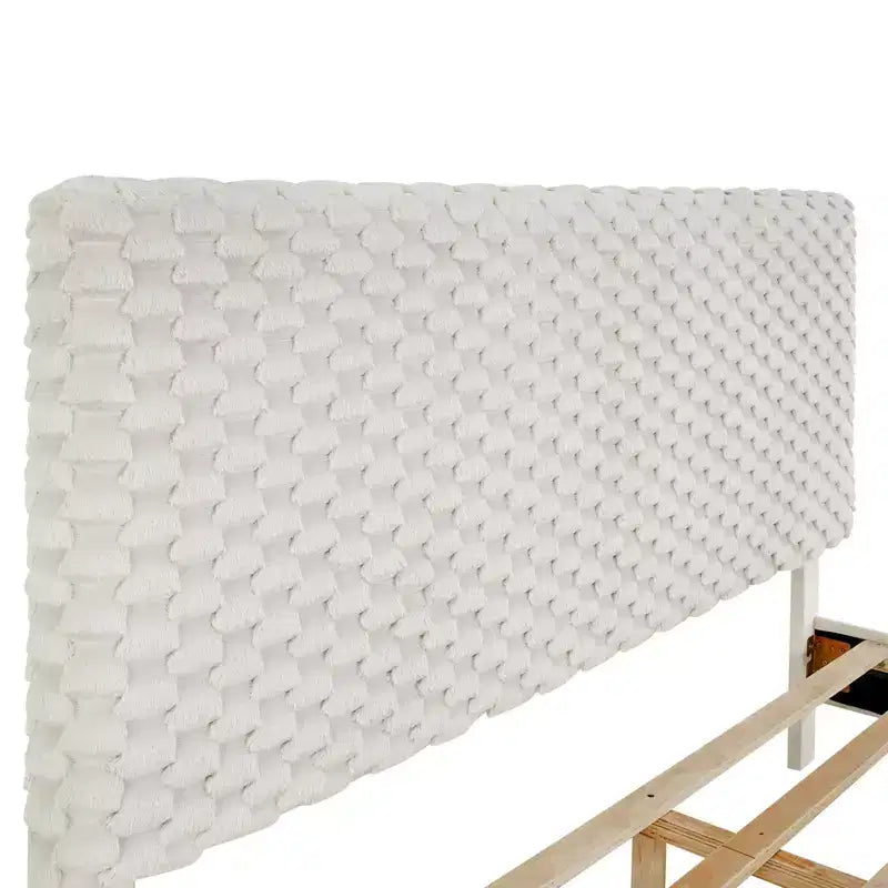 Ensemble de chambre 3 pièces Findlay, lit rembourré 3D en peluche avec 2 tables de chevet