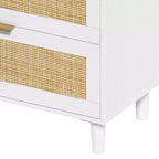 Commode en rotin 51.18/59.06W à 6 tiroirs, meuble de rangement avec poignée en métal et pieds en bois - ModernLuxe