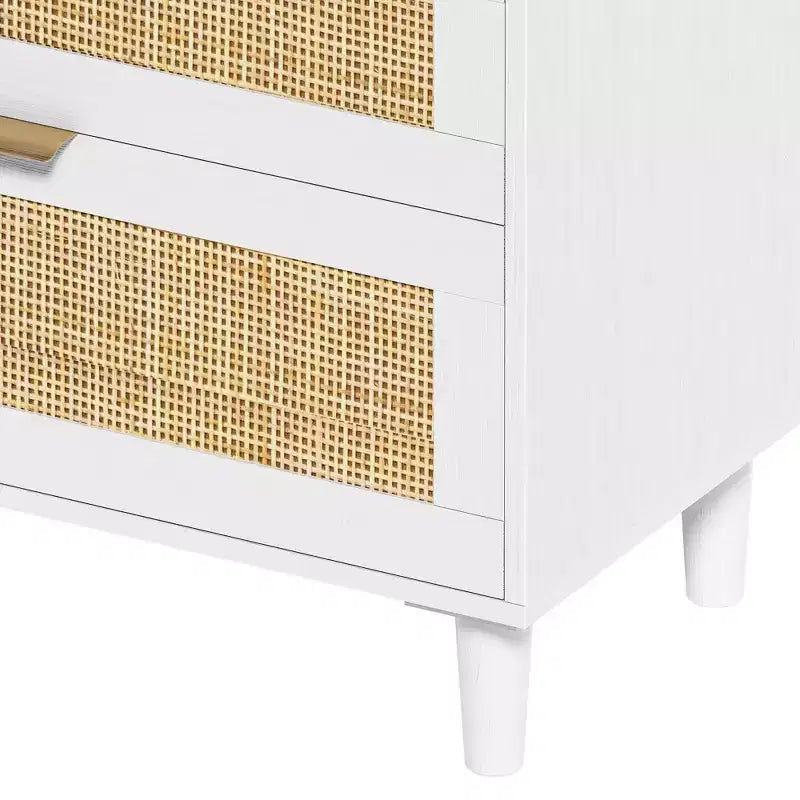 Commode en rotin 51.18/59.06W à 6 tiroirs, meuble de rangement avec poignée en métal et pieds en bois - ModernLuxe