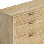 Commode en rotin 51.18/59.06W à 6 tiroirs, meuble de rangement avec poignée en métal et pieds en bois - ModernLuxe