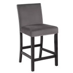 Tabouret de comptoir contemporain en velours Roundhill Furniture Cobre avec garniture cloutée, gris, lot de 2