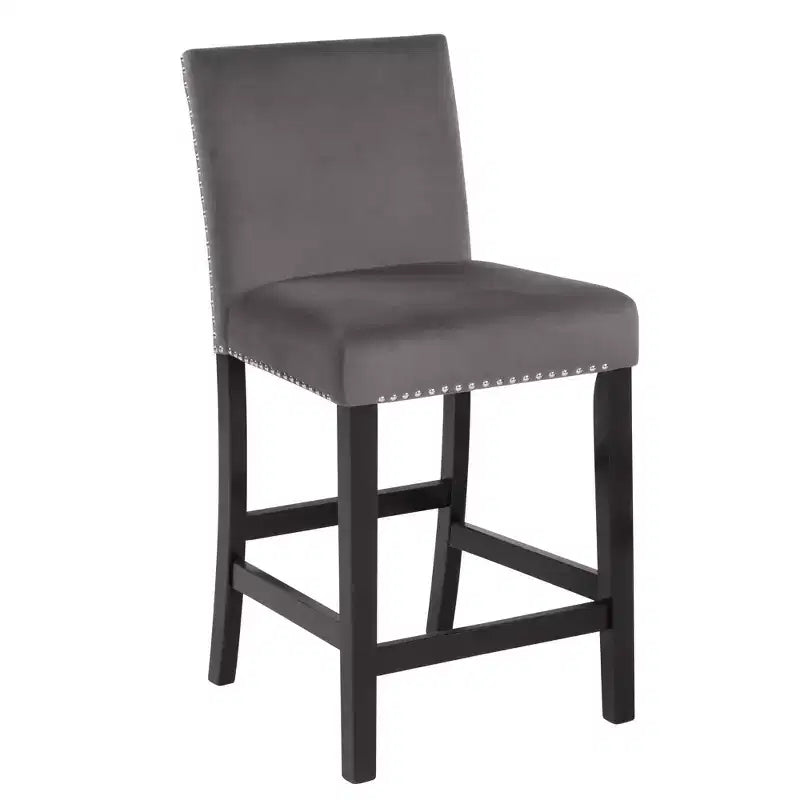 Tabouret de comptoir contemporain en velours Roundhill Furniture Cobre avec garniture cloutée, gris, lot de 2