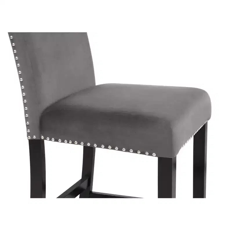 Tabouret de comptoir contemporain en velours Roundhill Furniture Cobre avec garniture cloutée, gris, lot de 2