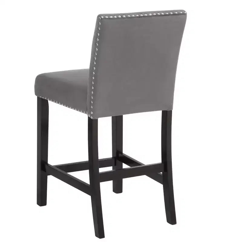 Tabouret de comptoir contemporain en velours Roundhill Furniture Cobre avec garniture cloutée, gris, lot de 2