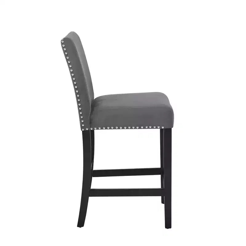 Tabouret de comptoir contemporain en velours Roundhill Furniture Cobre avec garniture cloutée, gris, lot de 2