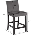 Tabouret de comptoir contemporain en velours Roundhill Furniture Cobre avec garniture cloutée, gris, lot de 2