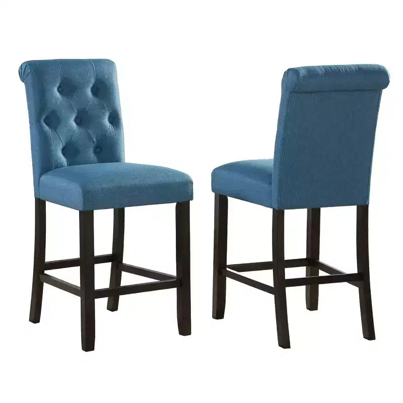 Tabouret de comptoir Roundhill Furniture Leviton en bois massif capitonné Asons, bleu, lot de 2