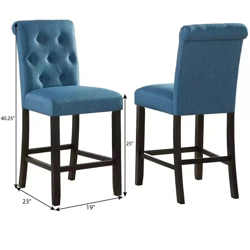 Tabouret de comptoir Roundhill Furniture Leviton en bois massif capitonné Asons, bleu, lot de 2