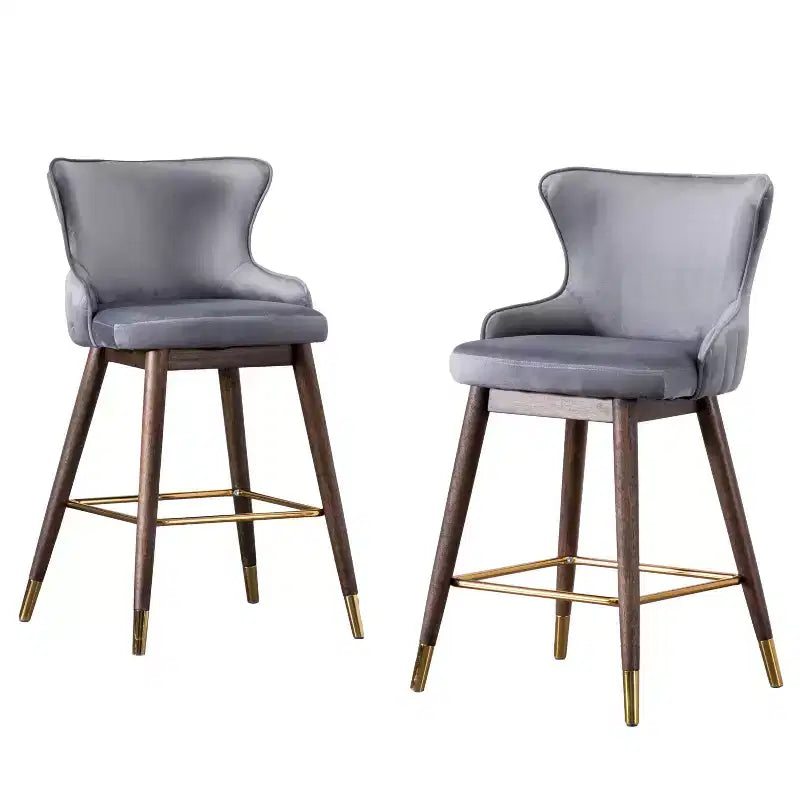 Tabourets de bar rembourrés en tissu Roundhill Furniture Leland, hauteur comptoir, dossier haut, gris, lot de 2