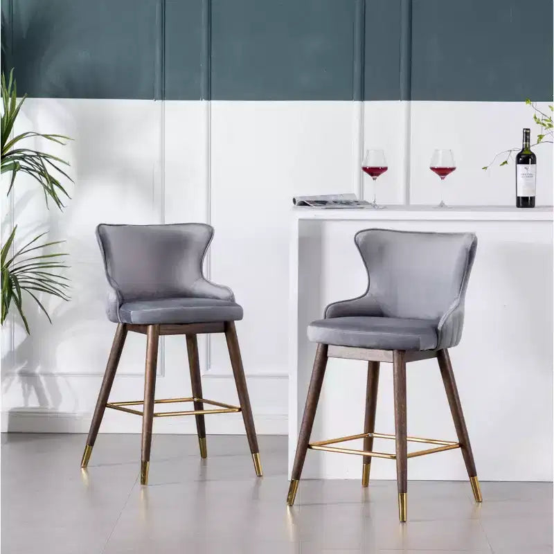 Tabourets de bar rembourrés en tissu Roundhill Furniture Leland, hauteur comptoir, dossier haut, gris, lot de 2