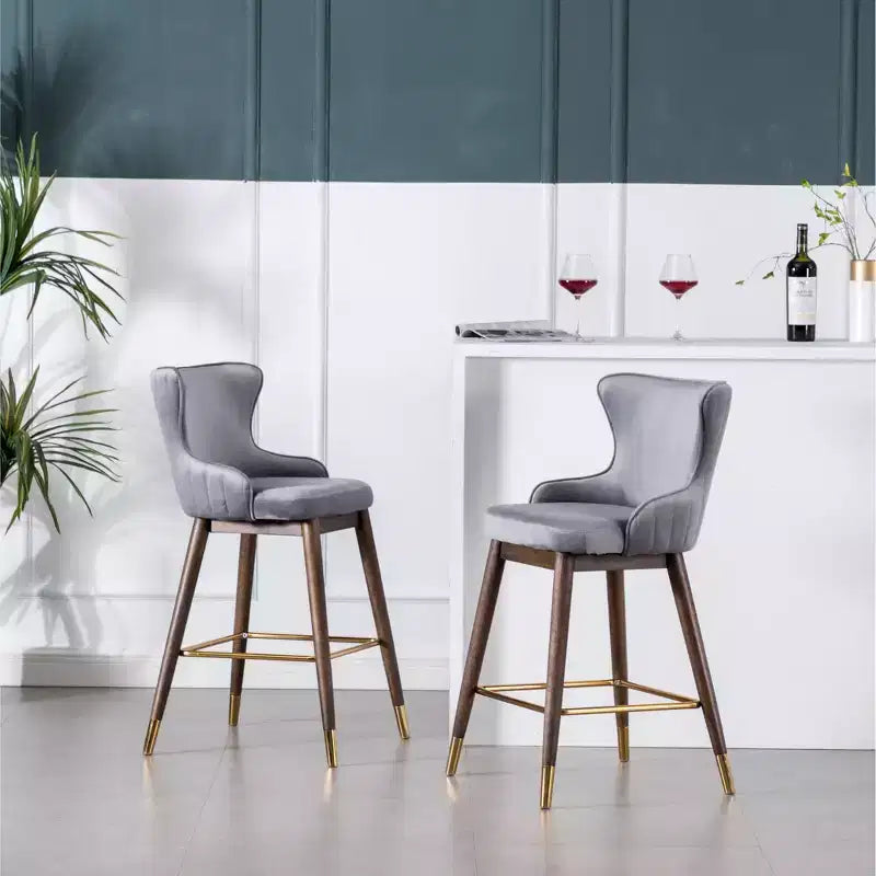 Tabourets de bar rembourrés en tissu Roundhill Furniture Leland, hauteur comptoir, dossier haut, gris, lot de 2